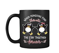 Valentine's Day Gift, When Penguins Find Their Mate Gift, Anniversary, Wedding Gifts, Black Satin Cup/Mug.
