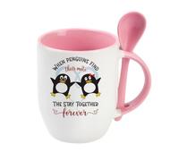 Valentine's Day Gift, When Penguins Find Their Mate Gift, Anniversary, Wedding Gifts, Spoon Coffee, Tea Mug. (Pink)