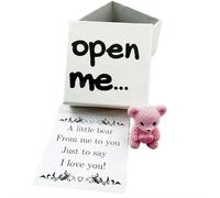 Valentine's Day Gifts Mini Plush Bear in Box, Handmade Positive Small Plush Pocket Bear Hug in A Box with Encouragement Little Card Inspirational Support Toy Keepsake for Lovers Family Friend (Pink)