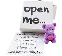 Valentine's Day Gifts Mini Plush Bear in Box, Handmade Positive Small Plush Pocket Bear Hug in A Box with Encouragement Little Card Inspirational Support Toy Keepsake for Lovers Family Friend(Purple)