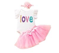 Valentine's Day Girls Outfit Set with Small Flying Sleeve Dress and Accessories Baby Valentine's My First Ve Top Winter Clothes Love Heart