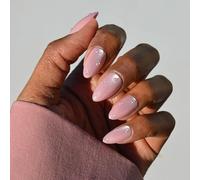 Valentines Day Glamnetic Press On Nails - Pearl Me Softly | Short Almond Fake Nails in a Soft Pastel Pink Hue with Girly 3D Pearls and a Velvet Finish | 15 Sizes - 30 Nail Kit with Glue