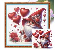 Valentines Day Gnome Counted Cross Stitch Kit 18CT Aida 20x20cm, Love Heart Gnome Full Coverage Embroidery Kit for Adults Beginners, Small Pre-Printed Needlepoint Romantic Home Decor Gift