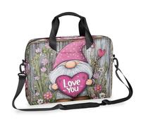 Valentine'S Day Gnome With Hearts Flowers Pattern Laptop Briefcase for Men Women, 15.7 Inch Business Computer Bag with Detachable Shoulder Strap, Laptop Case Bag Sleeve Messenger Briefcase