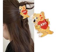 Valentine's Day Hair Clips for Women and Girls, Cute Yellow Bear Hair Claw Clips Kiss Love Bear Acrylic Hair Jaw Clip Romantic Bear Strong Hold Claw Clips Hair Styling Accessories for Women Girls