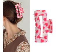 Valentine's Day Hair Clips Laser White Heart Claw Clips for Women Girls Square Acrylic Hair Clip Clips for Thick Large Hair Accessories for Women 1Pcs (C)