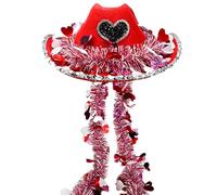 Valentine's Day Hat | Silver Plated for Valentine Costume - Passion Red Western Hat | for Women Adults Beach Concert Camping Travel Masquerade Cosplay Party Festival
