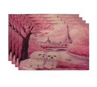 Valentine's Day Havanese Dog Placemats Set of 4, 12x18 Inch, Eiffel Tower Puppy 4Pcs Table Mats for Dinning, Couple Pattern Holiday Home Kitchen Decor