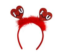 Valentine's Day Headband Red Heart Sequins Glitter Hair Band I Love U Head Boppers with Red Fluff Design Cute Hair Accessories for Valentine's Day Wedding Anniversary Holiday Party Decoration 1Pcs