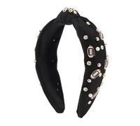 Valentine's Day Headband Women Acrylic Rhinestone Wide Knotted Headband for Festivals (Black)