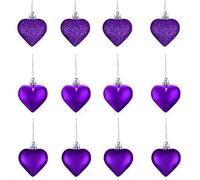 Valentine's Day Heart Baubles Ornaments - Red Pink Glitter Heart Ornaments, Hearts Shaped Decorations Tree Hanging Baubles for Front Door Valentine Wedding Anniversary (Purple)