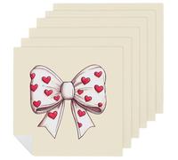 Valentines Day Heart Bow Printed Cloth Napkins Washable Reusable Table Decorative Napkin for Parties Weddings 6 PCS