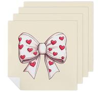Valentines Day Heart Bow Printed Cloth Napkins Washable Reusable Table Decorative Napkin for Parties Weddings 4 PCS