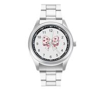 Valentines Day Heart Bow Watch for Men Metal Band Watches Business Gift Three-Hand Wrist Watch for Boyfriend Father
