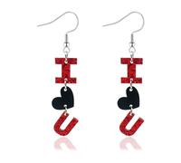 Valentines Day Heart Dangle Earrings for Women Girls Triple LOVE Heart Dangling Drop Earrings Valentine’s Day Theme Earrings Red Heart Earrings for Her Valentine’s Day Gifts, Wood, No Gemstone