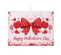 Valentine'S Day Heart Dish Drying Mats, Peach Polka Dot Bow Absorbent Dish Drainer Mat, Romantic Love Pattern Microfiber Drying Pad for Kitchen 18x24 Inch