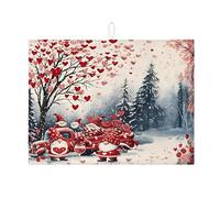 Valentine'S Day Heart Dish Drying Mats, Red Love Pattern Absorbent Dish Drainer Rack Mat, Winter Cozy Microfiber Drying Pad for Kitchen Decor 18x24 Inch