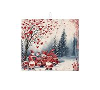 Valentine'S Day Heart Dish Drying Mats, Red Love Pattern Absorbent Dish Drainer Rack Mat, Winter Cozy Microfiber Drying Pad for Kitchen Decor 16x18 Inch