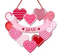 Valentines Day Heart Door Sign Decorations, 12 Hearts Pattern Wood Wall Hanging Love Heart Decorations, Red Pink Heart Wall Decor Gift, Happy Valentines Day Decor Valentines Supplies for Front Door