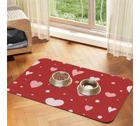 Valentine'S Day Heart Pattern,Waterproof Pet Feeding Mat,PU Leather Placemats for Cat Dog Water Bowl,Food Mats,30x45cm