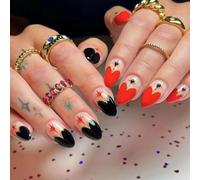 Valentine's Day Heart Print Short Almond Press On Nail Stick Manicure Nail Art Elegant Look Artificial