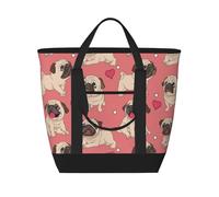 Valentine's Day Heart Pug Dog,Lunch Bags Large Capacity Insulated Tote Bag For Women Men Work Picnic Travel