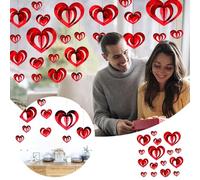 Valentine's Day Heart Shaped 3D Tag Spiral Hanging Scene Red Love Plastic Hanging Proposal Ornaments Wooden Garland Beads Christmas (Red, One Size)