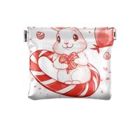 Valentine's Day Heart Shaped Bunny Rabbit Small Leather Coin Purse Cute Change Holder Card Organizer for Woman Girl