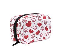 Valentine's Day Hearts and Dog Paw Print Makeup Bag Cosmetic Bag Toiletry Travel Bag Case for Women, Red Portable Organizer Storage Pouch Bags Box