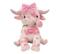 Valentine's Day Highland Cow Stuffed Animal, Pink Huggable Cow Plush with Rose, Cute Plush Fluffy Cows, Realistic Highland Cows Plushies Figure Decorations Gifts for Her or Him