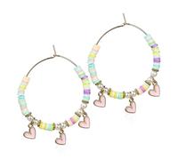 Valentines Day Hoop Earrings for Women Handmade Statement Heart Polymer Clay Beaded Earrings Love Heart Charms Earrings for Wife Lover Christmas Party Gifts, Zinc, No Gemstone