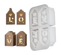 Valentines Day House Sap Mould - Silicone Love Letters Mould Non-Stick | 4 Cavities Silicone Home Party Decorations Resin Mold, Baking Cake Decorating Tool p