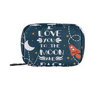 Valentine's Day I Love You to The Moon and Back Rocket Crescent Moon Pill Case with Removable Internal Plastic Boxes Organizer, Small Medicine Bag Holder Zippered Carrier for Travel Storage