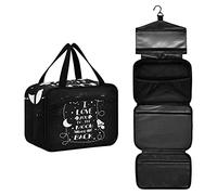 Valentine's Day I love you to the moon and back Rocket Crescent Moon Women's Portable Makeup Bag with Handle Cosmetic Bag, Twill Cloth Travel Cosmetic Bag, Polyester Toiletry Bag for Women M Size
