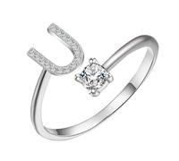 Valentine's Day Initial Letter Rings For Women Adjustable Dainty Initial Letter Rings Silver Jewelry For Women Girls (U, 字母 0. 9x0. 5cm)