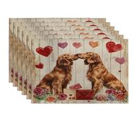 Valentine's Day Irish Setter Dog Placemats Set of 6, 12x18 Inch, Rustic Couple Puppy 6Pcs Table Mats for Dinning, Pet Pattern Holiday Home Kitchen Decor