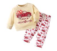 Valentine's Day Kids Outfit Set Long Sleeve Letter Print Pullover and Pants Cute Toddler Matching Clothes Baby Boys' Clothing Girls Trainers Size 10 Love Heart Outfits Dress Ve for