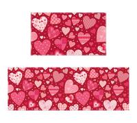 Valentines Day Kitchen Rugs Sets of 2 Non Slip Red Pink Love Heart Kitchen Mats for Floor with Rubber Backing Washable Valentine's Day Kitchen Runner Rug Carpet 17"x47"+17"x30" for Hallway Laundry