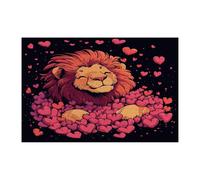 Valentine's Day Lion Jigsaw Puzzles for Adults 1000 Piece, Fun Cute Heart Animal Wildlife Wooden Puzzles, Kid Printed Decorations for Entertainment Party