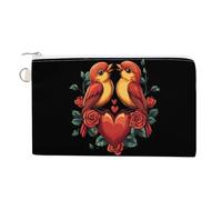 Valentine's Day Love Birds Coin Purse Canvas Change Pouch Small Organizer Bags Zippered Coin Case for Women Men