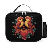 Valentine's Day Love Birds Insulated Lunch Bag Portable Lunch Container Reusable Lunch Tote Bags with Handle