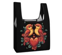 Valentine's Day Love Birds Shopping Bags Reusable Grocery Bags Foldable Tote Bag Storage Bag with Handles