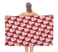 Valentine's Day Love Heart Beach Bath Towel No-Shrink Fade Resistant Pre-Washed Travel Towels Custom Red Pink Love Heart Picnic Towel 31x51 Inch for Adults, Men, Women