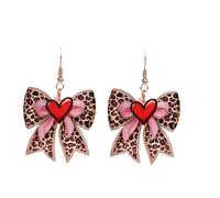 Valentine's Day Love Heart Drop Earrings Cute Bow Cherry Pink Ribbon Leopard Bowknot Acrylic Dangle Earrings for Women Festive Statement Jewelry, Acrylic, No Gemstone