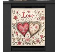 Valentine's Day Love Heart Floral On Retro Dishwasher Magnet Cover Sticker for Kitchen Appliance Decor,Reusable Magnetic Refrigerator Covers Fridge Panel Decal