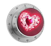 Valentine's Day Love Heart Mechanical Kitchen Timer for Cooking 60 Min with Magnetic Backing Loud Alarm,Stainless Steel Wind Up Countdown Timer Cute Egg Timers for Cooking Studying Gaming Classroom O