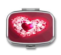 Valentine's Day Love Heart Pill Case 2 Compartment Small Pill Box Metal Portable Medicine Box Mini Medication Organizer Storage Travel Organizer for Pocket Purse