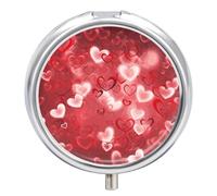 Valentine's Day Love Heart Pill Organizer 3 Compartment Travel Pillbox with Mirror Daily Medicine Pill Case Metal Pill Box for Purse & Pocket Portable Small Medicine Box Round Vitamin Case Container