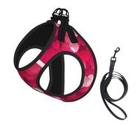 Valentine'S Day Love Heart Print Harness Leash Set For Cats And Dogs, Reflective Adjustable, Soft Breathable Mesh Vest With Escape-Proof Lead, For Small Pets And Kitten Puppies