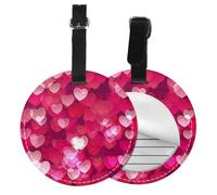 Valentine's Day Love Heart Print Luggage Tag Round Leather Luggage Tag Easy Identification & Privacy Protection for Suitcases Easy to Identify Privacy Cover Id Label